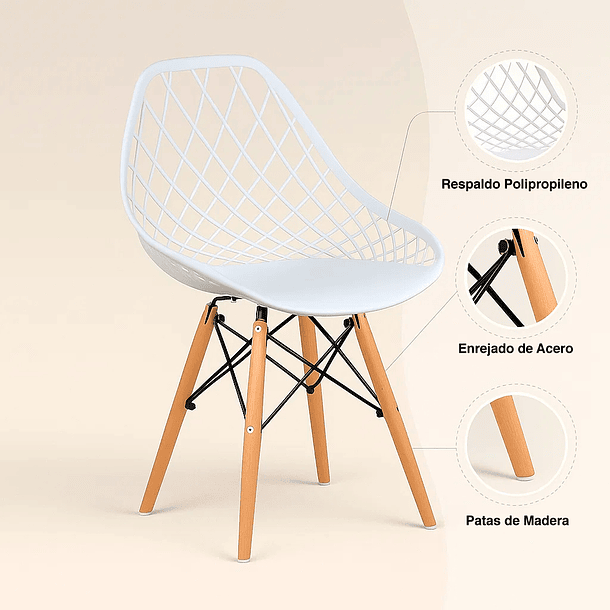 Pack de 4 Sillas Eames Enrejada Mesh - Blanca 5