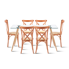 Comedor Mesa de Vidrio Rectangular 120x80 + 6 Silla Crossback Madera 1