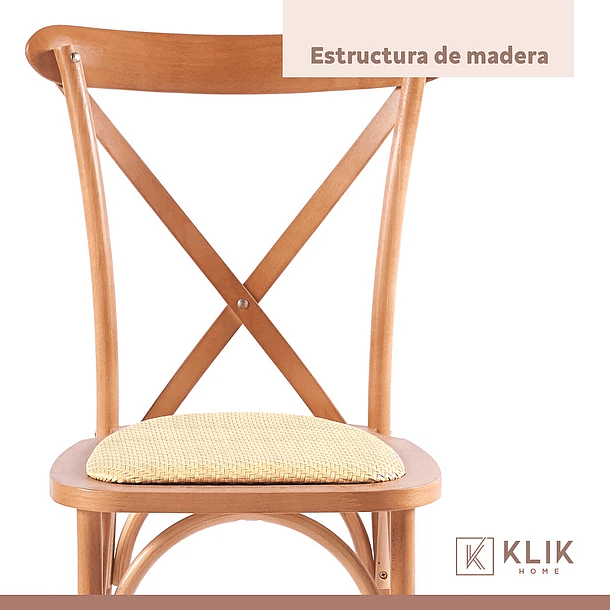 Comedor Mesa de Vidrio Rectangular 120x80 + 6 Silla Crossback Madera 7