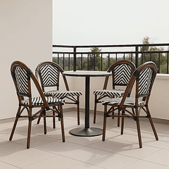 Pack de 4 Sillas Bistro Parisina Rattan - Blanca con negro