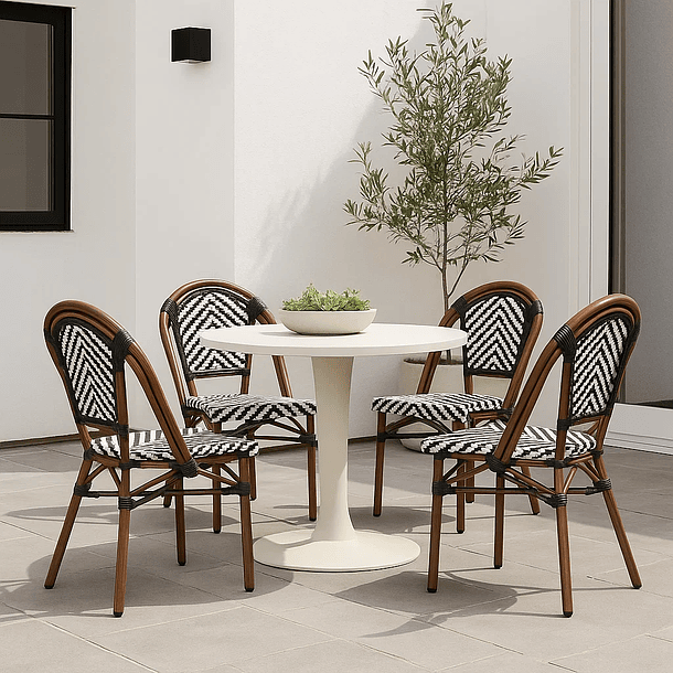 Pack de 4 Sillas Bistro Parisina Rattan - Blanca con negro 3