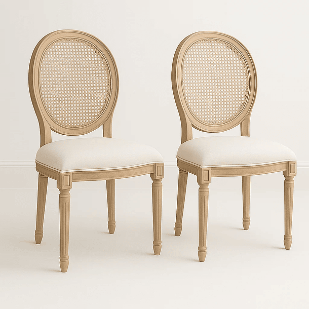 Pack de 2 Sillas de Comedor Madera Acolchada Luis XV 1