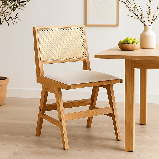 Silla Aura de Rattan con Asiento de Tela - Natural Beige 2