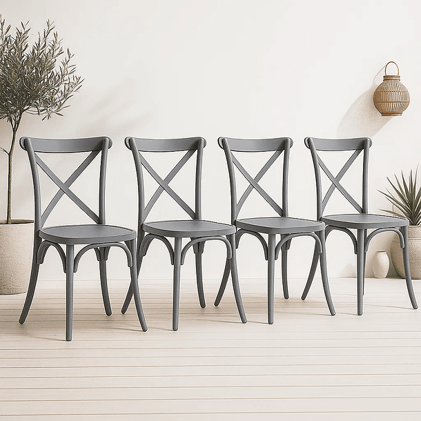 Pack 4 Sillas de Terraza o Comedor Crossback Danubio - Gris 2