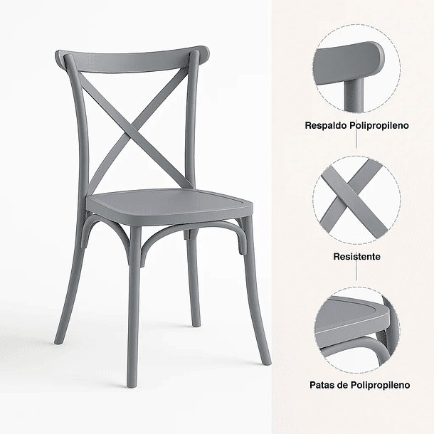 Pack 4 Sillas de Terraza o Comedor Crossback Danubio - Gris 5