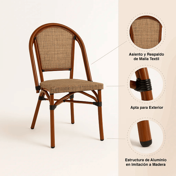 Pack de 4 Sillas Bistro Parisina Textileno - Beige 5