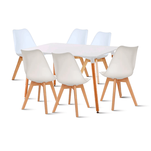 Comedor Mesa de 120x80 Rectangular Blanca + 6 Sillas Tulip - Blancas 1