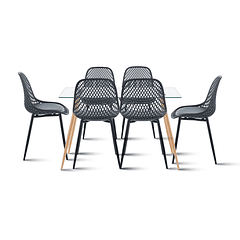 Comedor Mesa de Vidrio 120x80 + 6 Sillas Europa Negras