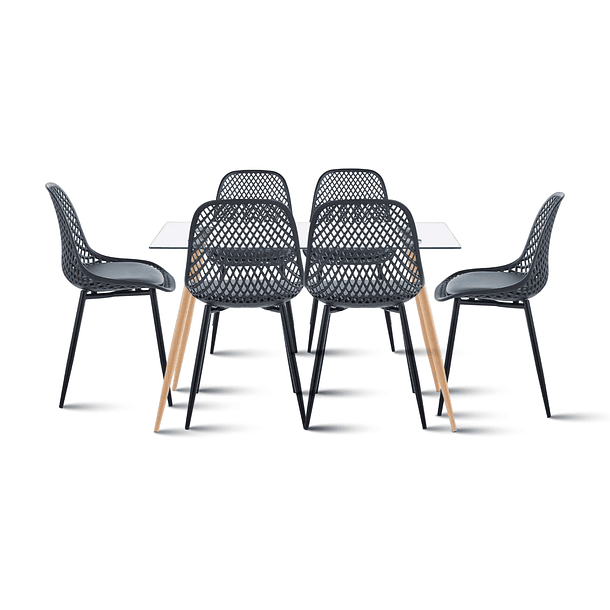 Comedor Mesa de Vidrio 120x80 + 6 Sillas Europa Negras 1