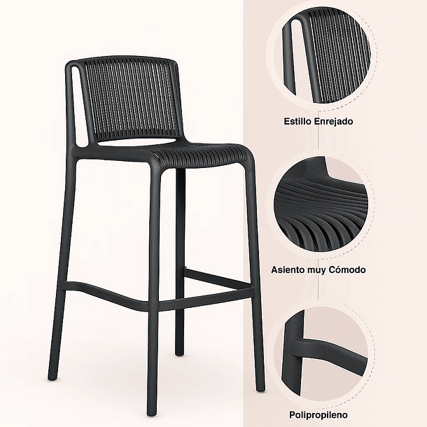 Taburete Alto Capri Polipropileno - Negro 10