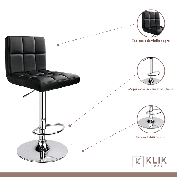 Taburete Ajustable Completo con Respaldo - Negro 5