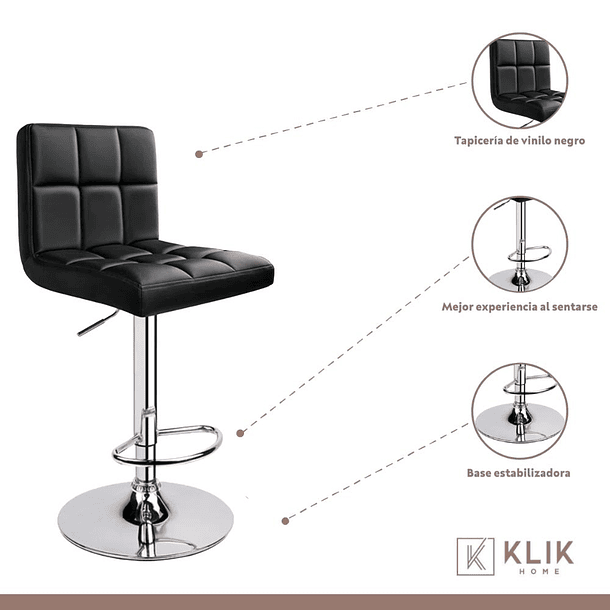 Taburete Ajustable Completo con Respaldo - Negro 6