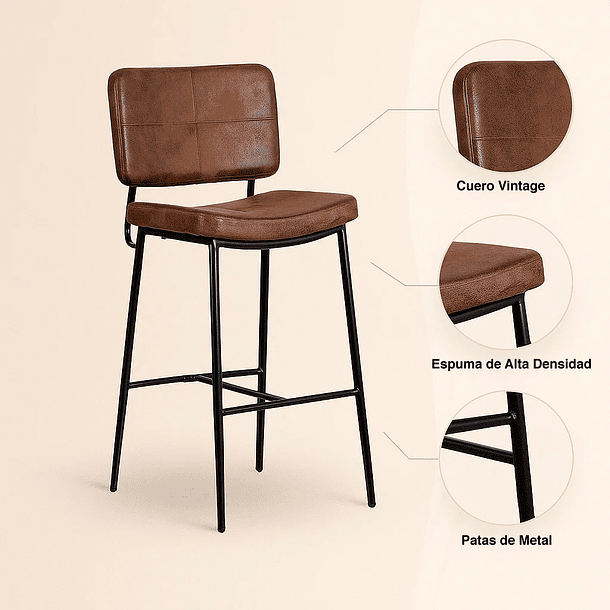 Taburete Alto Bronx Café Vintage con Patas Metálicas Negras 9