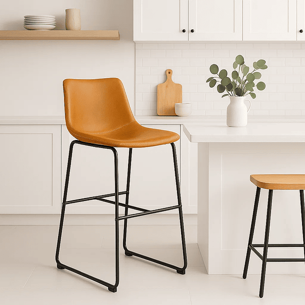 Taburete de bar Burgos de cuero y metal industrial 3