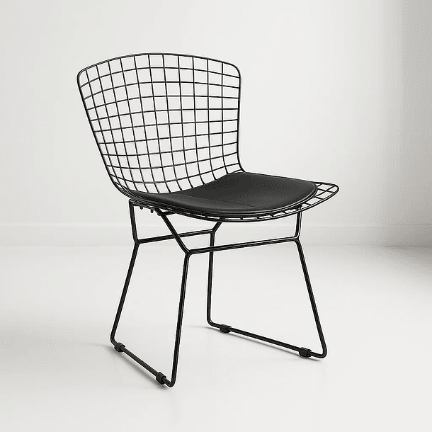 Silla Bertoia metal de terraza living comedor acolchada - Negra 1