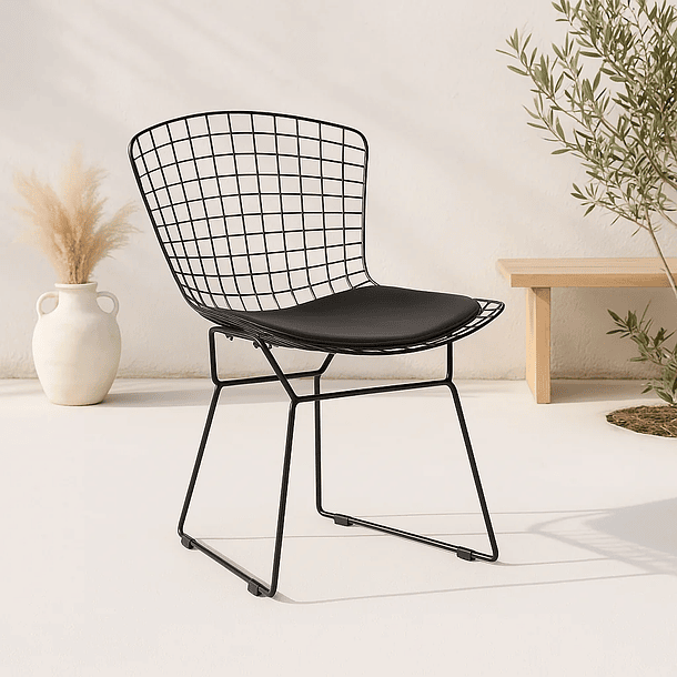 Silla Bertoia metal de terraza living comedor acolchada - Negra 4
