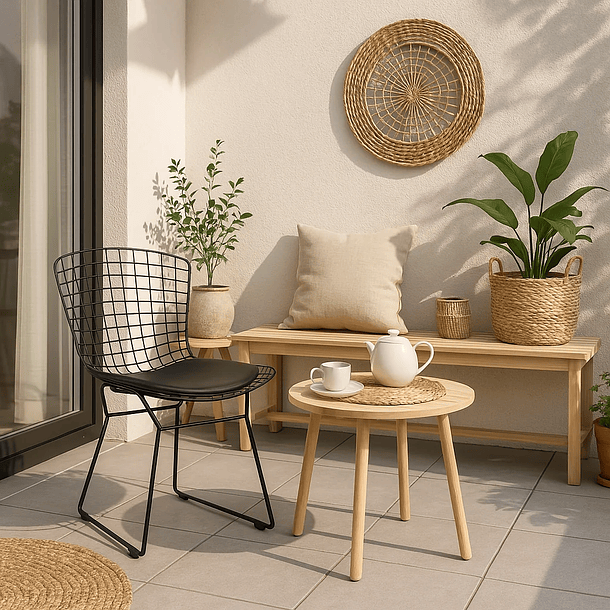 Silla Bertoia metal de terraza living comedor acolchada - Negra 6