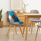 Silla Tulip Patchowork Acolchada Tela Wood - Celeste 5