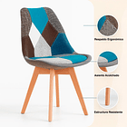 Silla Tulip Patchowork Acolchada Tela Wood - Celeste 10