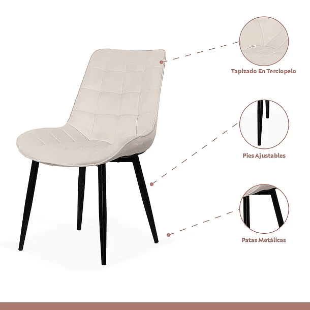 Mesa de comedor redonda de vidrio Cross 120cm + 5 Silla Macron Terciopelo - Beige 3