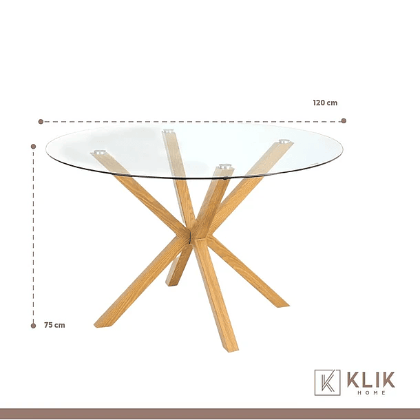 Mesa de comedor redonda de vidrio Cross 120cm + 5 Silla Macron Terciopelo - Beige 6