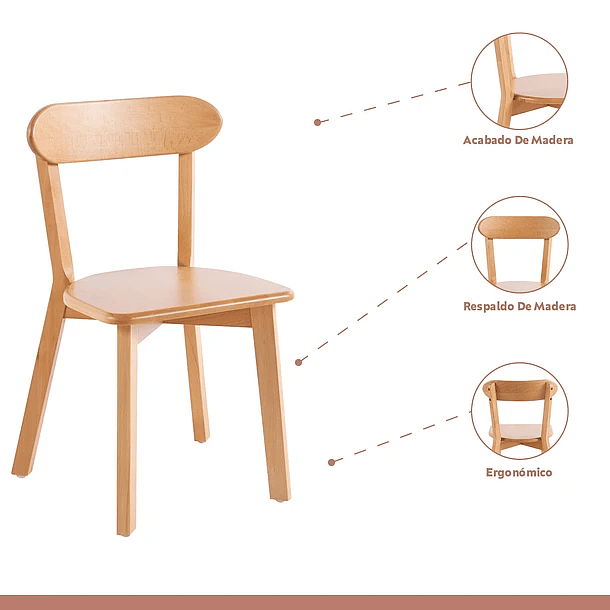 Comedor redondo de vidrio Cross 120cm + 5 Sillas Fresno de Madera - Natural 4