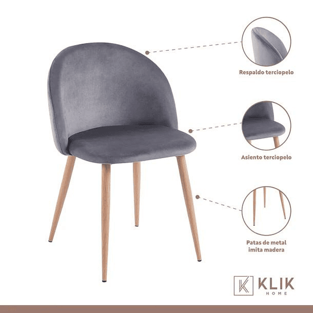 Comedor redondo de vidrio Cross 120cm + 5 Silla Sitial Acolchado Nórdica Bread - Gris 4