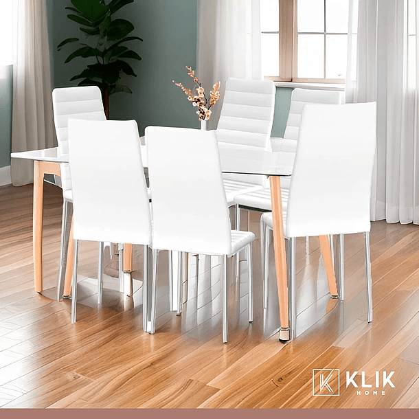Comedor Mesa de Vidrio Rectangular 120x80 + 6 Sillas Dining Liana - Blancas 2