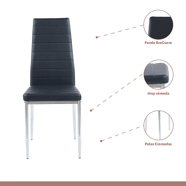 Comedor Mesa de Vidrio Rectangular 120x80 + 6 Sillas Dining Liana Acolchadas - Negras 4