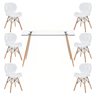 Comedor Mesa Rectangular de Vidrio 120x80 cm + 6 Sillas Radar Blancas 1