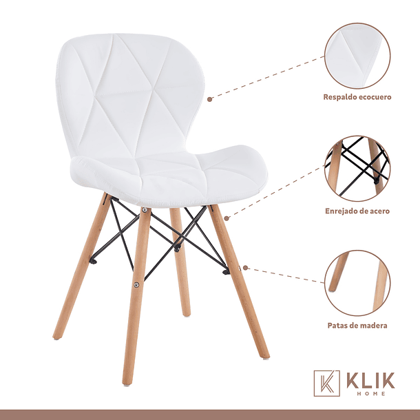 Comedor Mesa Rectangular de Vidrio 120x80 cm + 6 Sillas Radar Blancas 3