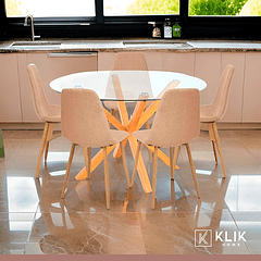 Comedor redondo de vidrio Cross 120cm + 5 Silla Spoon Velvet - Beige