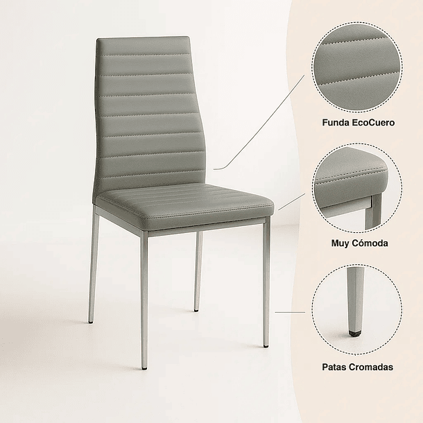 Silla Dining Liana con patas cromadas - Gris 9