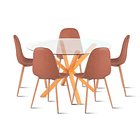 Comedor redondo de vidrio Cross 120cm + 5 Silla Spoon Ecocuero Vintage - Café 1