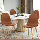 Comedor redondo de vidrio Cross 120cm + 5 Silla Spoon Ecocuero Vintage - Café 2