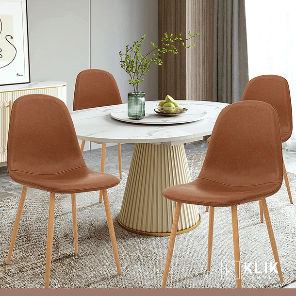 Comedor redondo de vidrio Cross 120cm + 5 Silla Spoon Ecocuero Vintage - Café 2