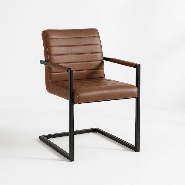 Silla Industrial de Cuero Sintético Marrón con Base Metálica – Café 2