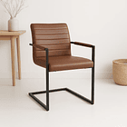 Silla Industrial de Cuero Sintético Marrón con Base Metálica – Café 3