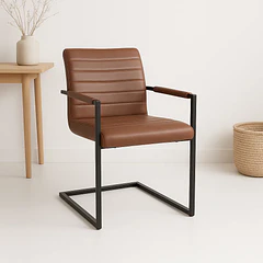 Silla Industrial de Cuero Sintético Marrón con Base Metálica – Café