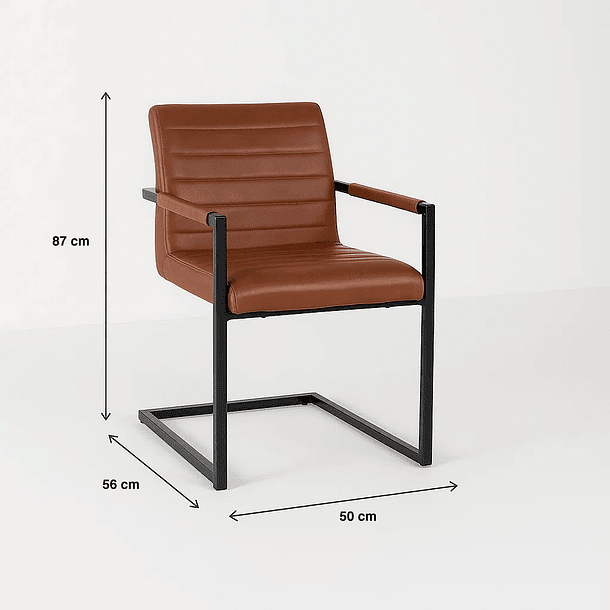 Silla Industrial de Cuero Sintético Marrón con Base Metálica – Café 8
