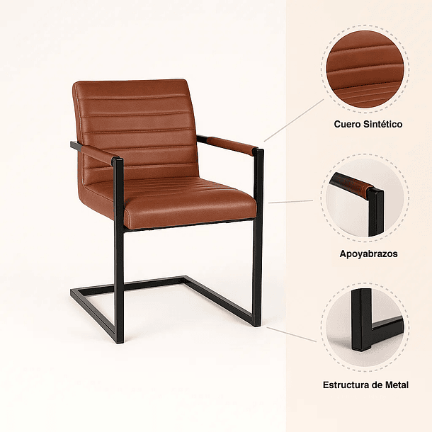 Silla Industrial de Cuero Sintético Marrón con Base Metálica – Café 9