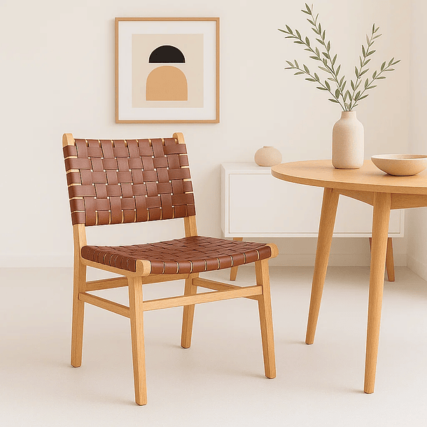 Silla de Comedor Danesa Austral enrejada Madera y Cuero - Café 3