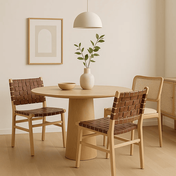 Silla de Comedor Danesa Austral enrejada Madera y Cuero - Café 6