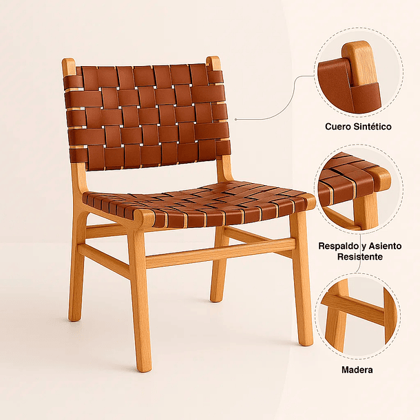 Silla de Comedor Danesa Austral enrejada Madera y Cuero - Café 9