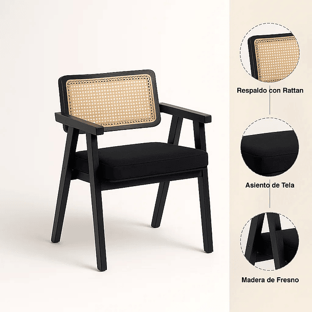 Sitial Acolchado Chandigarh Butaca Rattan - Negro 9