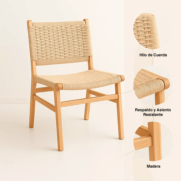 Silla de Comedor Danesa Elisa Wegner Madera con hilo de cuerda - Natural 5