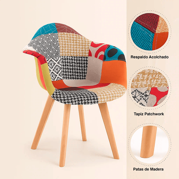 Butaca Sitial Patchwork Acolchado Wood - Naranjo 8