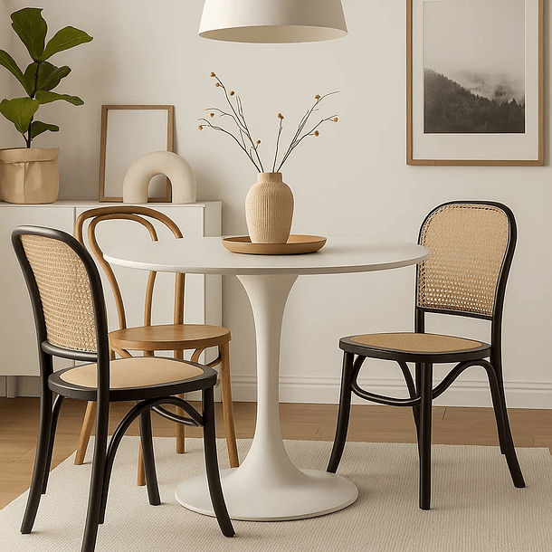 Silla de Comedor Hoffman o Lombardia Madera Rattan - Negra 4