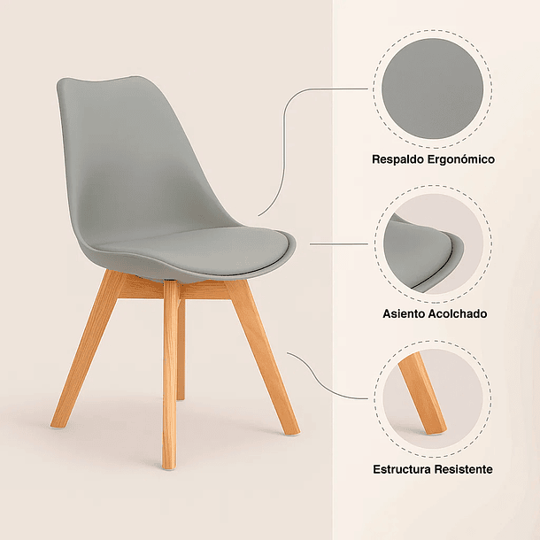 Silla Tulip Acolchada - Gris 9