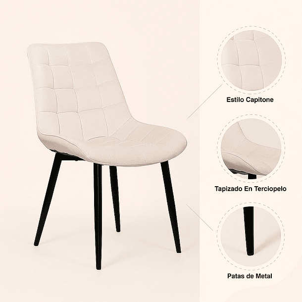 Silla de Comedor Macron Acolchada Terciopelo - Beige 8